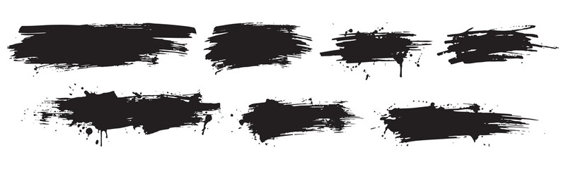 Obraz premium Black Grunge Paint Brush Stroke and Ink Splatter Vector Texture Set