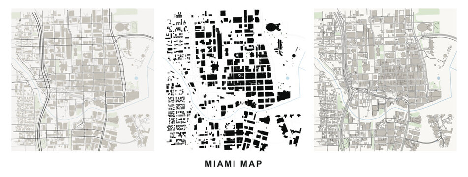 Urban planning map of miami showing street network and building footprints