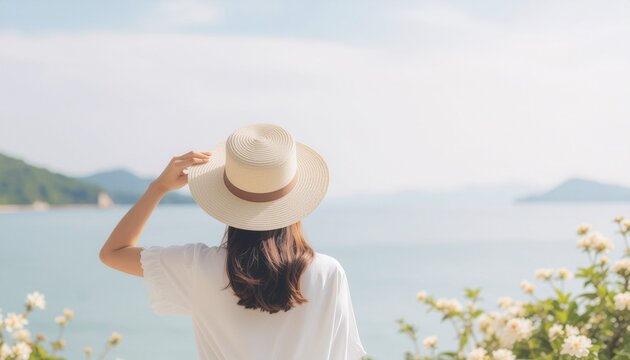 ハットをかぶる女性の後ろ姿