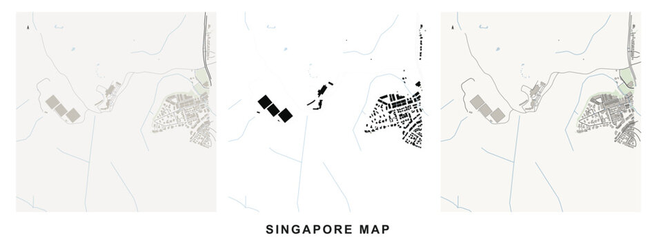 Urban planning and architectural site analysis map of a district in singapore showing building footprints and land use
