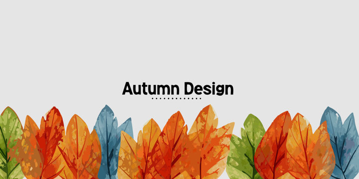 Watercolor leaf arrangement with autumnal colors and a light gray background design autumn leaves