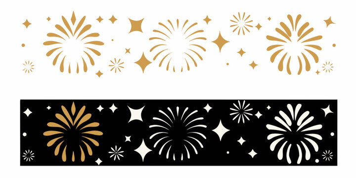 Golden fireworks and starbursts vector illustration with contrasting black and white backgrounds firework starburst