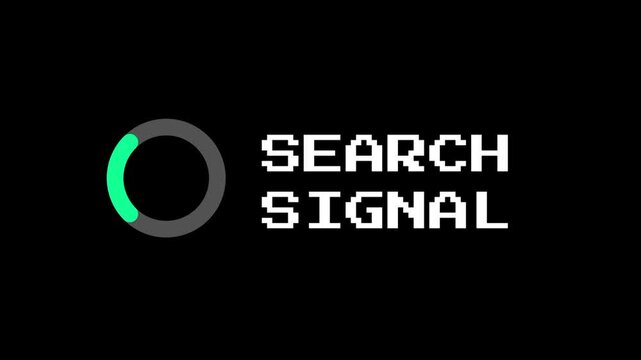 An animated loading screen icon displaying a circular radar symbol alongside the bold green text Search Signal on a dark background