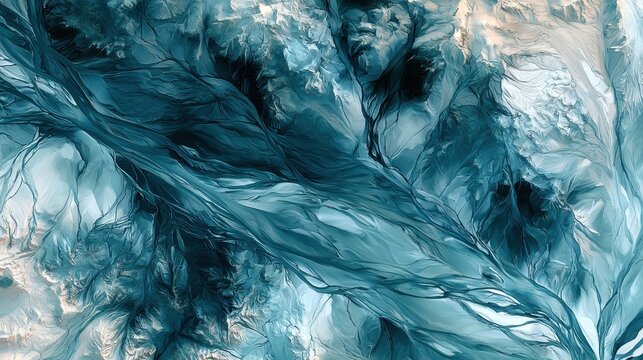 Abstract aerial view of turquoise river delta