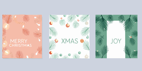 Pine bough floral ornament set in vector illustrations featuring festive holiday greetings needles branch © PabanBiswas