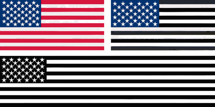 Three Variations Of The American Flag In A Flat Vector Style Red White And Black