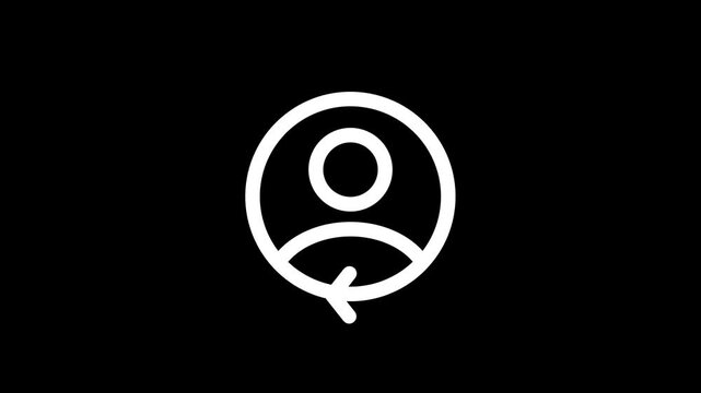 A dark animated icon featuring a white circular arrow wrapped around a faceless person silhouette indicating a profile sync or user account refresh