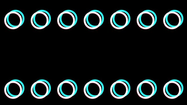 A repetitive animated pattern of small hollow white circles arranged in two rows creating a clean looping rhythm on a solid black background