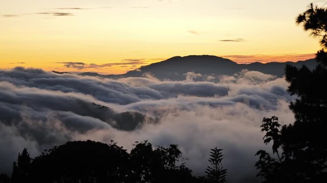 Morning cloud layers moving across mountains in Baguio, Benguet, Philippines