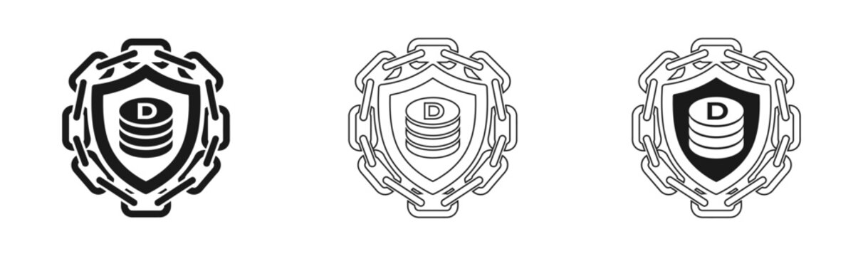 Security shield logo set with chain elements black and white vector illustration for brand identity and protection concepts