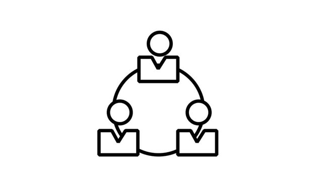 Corporate Team Structure Network Animated Icon. Animated line icon representing corporate business team network hierarchy structure with connected human figures for organization and leadership roles.