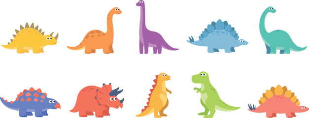 Cute Cartoon Dinosaurs Prehistoric Reptiles And Ancient Creatures Vector Illustration Set Isolated © Sufea