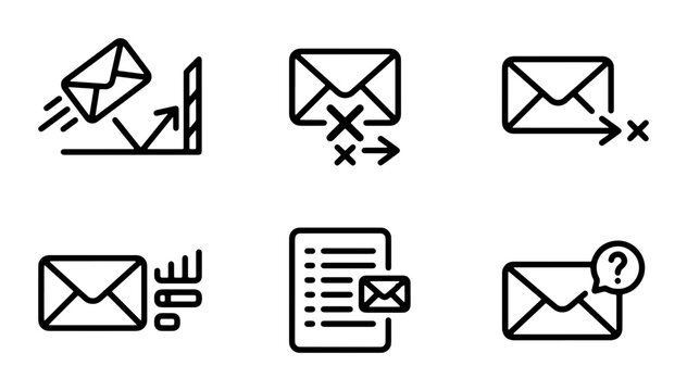 Email Icons Set: Mailbox, Message, Inbox, Spam, Notification, Delivery Status, Communication Symbols, Vector Graphics