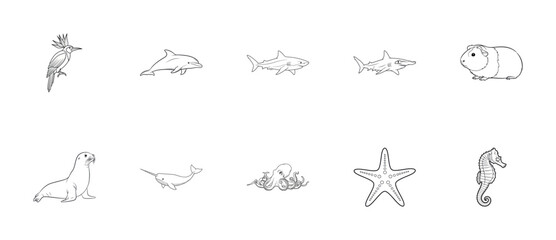 Diverse Animal Outline Vector Icon Set © Vect