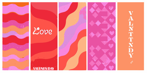 Obraz premium Set Of Five Valentine s Day Posters Featuring Retro Inspired Patterns And Typography valentines
