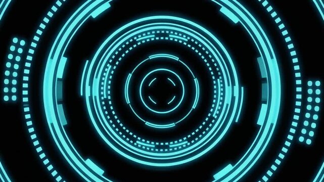 Futuristic teal radar interface with concentric circles, scanning signals, pulsing dots, advanced surveillance, targeting, exploration, defense, and digital intelligence