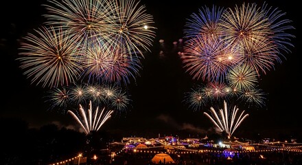 Fototapeta premium Stunning colorful fireworks display over a dark night sky.