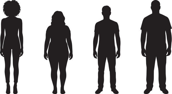 Silhouettes of Four Diverse Adults Standing Together Isolated on White Background

Black silhouettes of four diverse adults, including men and women with different body types and appearances