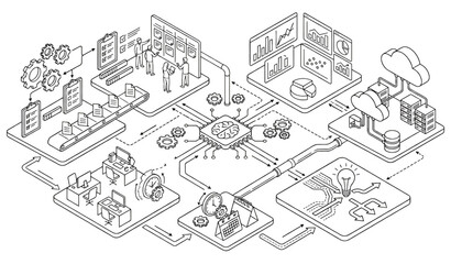 Fototapeta premium AI Powered Business Operations and Smart Automation Concept Vector Illustration