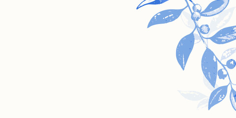 Obraz premium Blue leaves and branch illustration with a minimalist style and a light background foliage