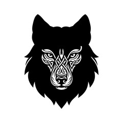 Fototapeta premium Tribal wolf head emblem with decorative knotwork pattern knotwork predator monochrome decorative ornamental intricate isolated strength silhouette traditional