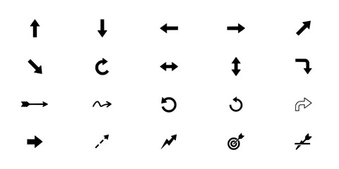Obraz premium Arrows and Symbols in Black and White for Various Directions and Actions Featuring Direction, Up, Down with Left and Right Elements for Diagonal