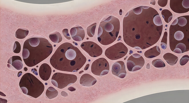 Microscopic view of bone tissue cells with vector art design style