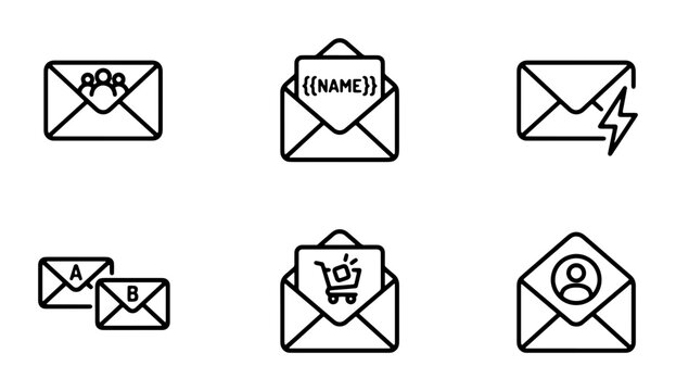 Email Icons Set: Communication, Contact, Notification, Message, Envelope, Mailbox, Digital Correspondence Vector Graphics