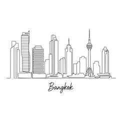 Obraz premium Bangkok Skyline Outline Illustration, Thailand Cityscape, Minimalist Design