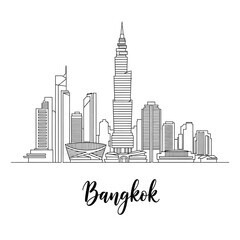 Fototapeta premium Bangkok Skyline Outline Illustration, Urban Cityscape on White