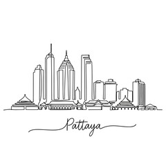 Obraz premium Pattaya City Skyline: Modern Thai Architecture Line Art