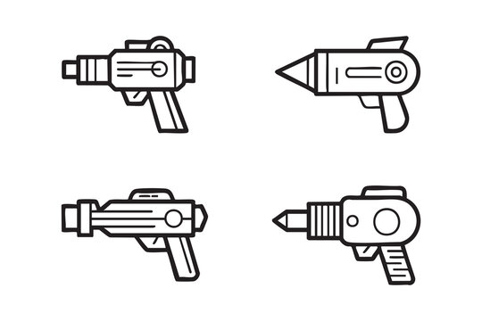 Arcade Shooter Graphics with Ray Guns and Futuristic Blasters for Game Dashboards and Menus