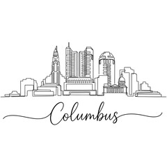 Naklejka premium Columbus Ohio Skyline Illustration: Line Art Cityscape