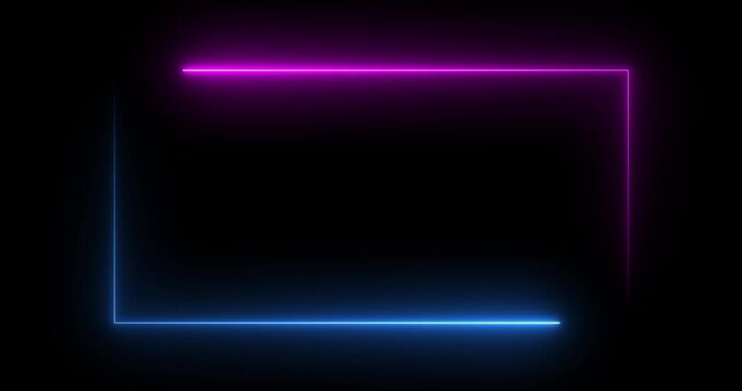Square rectangle picture frame with two tone neon color motion graphic on isolated black background. Blue and pink light moveing for overlay element. Motion graphics of neon rectangle