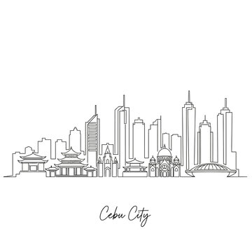 Cebu City Skyline, Philippines in a Line Art Style