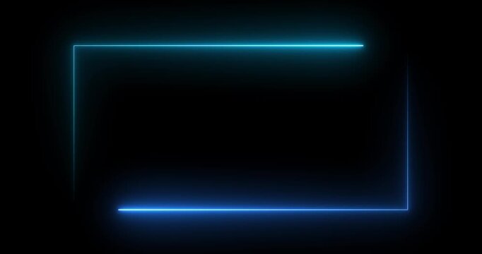 Square rectangle picture frame with two tone neon color motion graphic on isolated black background. Blue and pink light moveing for overlay element. Motion graphics of neon rectangle