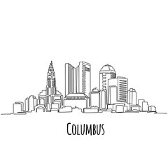 Naklejka premium Columbus Ohio Skyline Silhouette Illustration on White Background