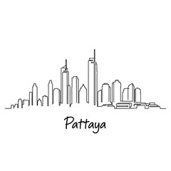 Fototapeta premium Pattaya Cityscape Outline: Linear Art, Vector Illustration