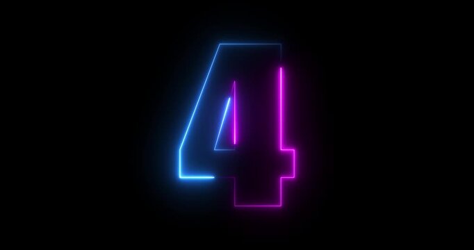 Neon number four, the best digital symbol, Alphabet made from Neon Light. Neon light pink and blue. Motion graphics of neon number 4 concept