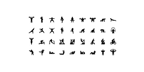 Obraz premium Silhouettes of People Performing Various Sports and Activities in Black and White, Assorted Poses and Figures on Transparent Background