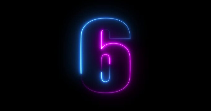 Neon number six, the best digital symbol, Alphabet made from Neon Light. Neon light pink and blue. Motion graphics of neon number 6 concept