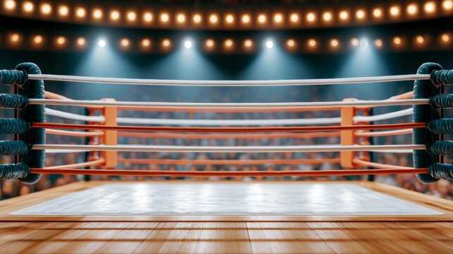 Empty Boxing Ring in Brightly Lit Sports Arena for Competition or Training
