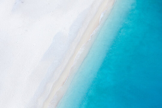 Aerial minimalist view of beach and sea, Zakynthos, Greek Islands, Greece