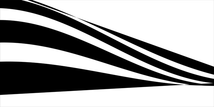 Black on white abstract perspective line wave stripes with 3d dimensional effect isolated on white.