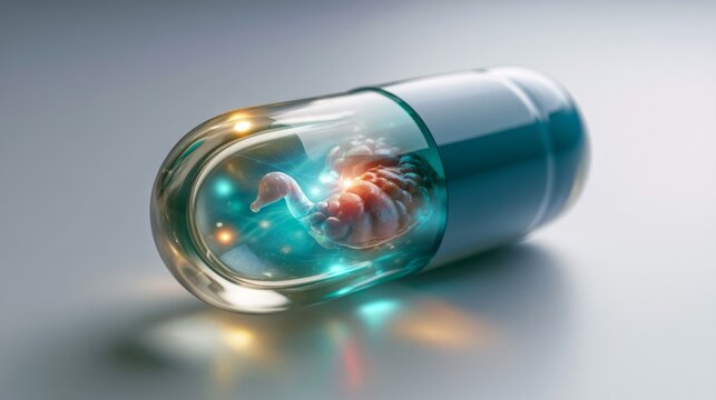 Close-up of a capsule with a developing embryo inside it, representing medical research or fetal development
