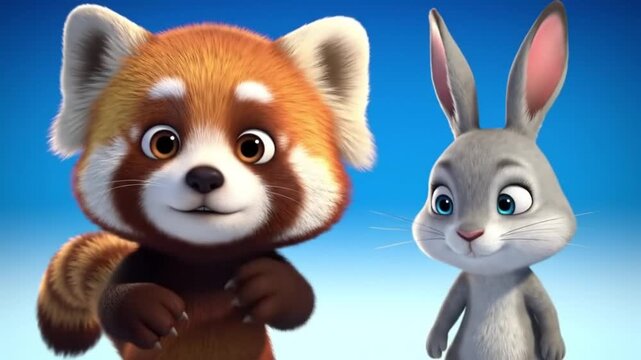 Red panda and bunny using digital search bar.