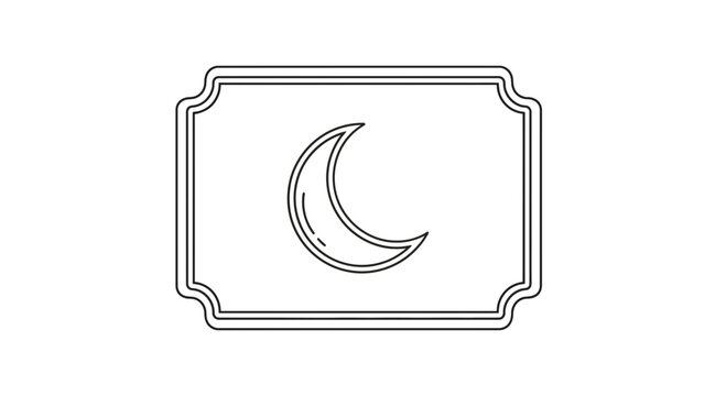 Simple Crescent Moon Icon on a Decorative Rectangle Frame