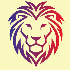 Fototapeta premium Lion Head Vector Logo Template, Stylized King of the Jungle Mascot Graphic with Purple and Red Gradient Mane on Light Cream Background