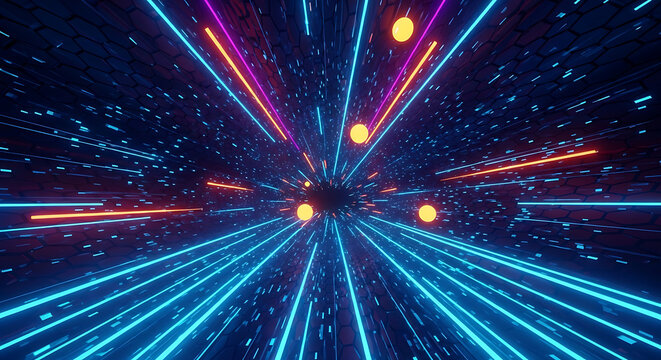 Futuristic digital light speed tunnel with motion blur and neon lines sci fi futuristic technology abstract velocity infinite