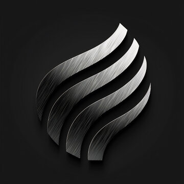 Brushed metal abstract logo with flowing wave shapes and